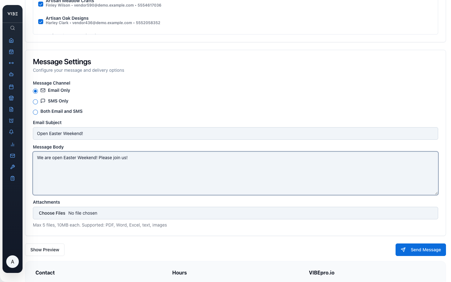 VIBEpro bulk messaging composer