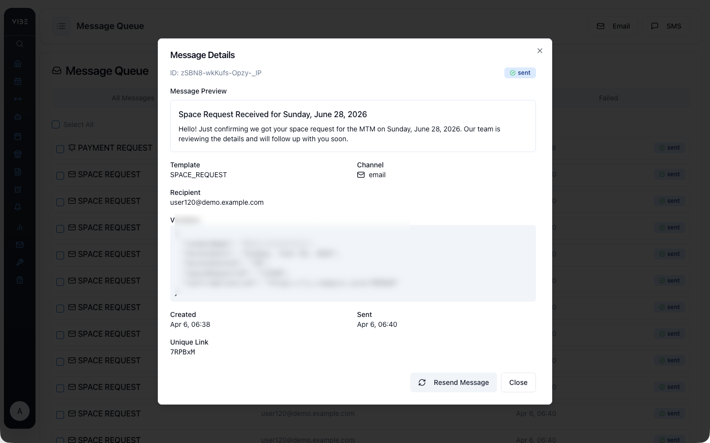 VIBEpro message queue view