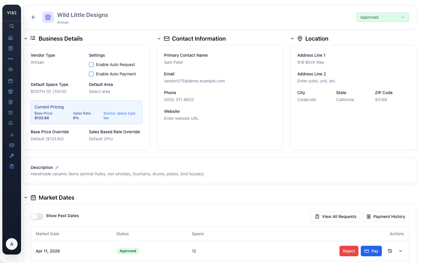 VIBEpro single-vendor edit view